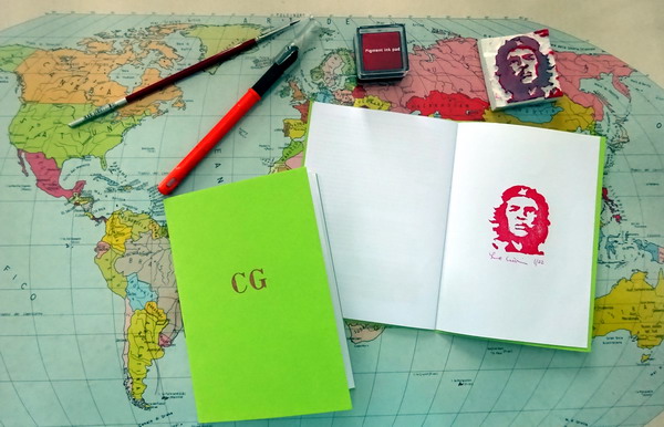 "Che Guevara" booklet is a story from the handmade poster for my teenager bedroom in 1967 through a nightime move in 1972 ... to the constant research of freedom up to day. The booklet, handmade and printed in 22 copies is enriched with a rubberstamp of CG, 10 July 2016